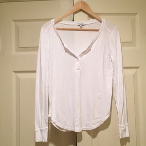 Spendid White Long Sleeve Henley Tee